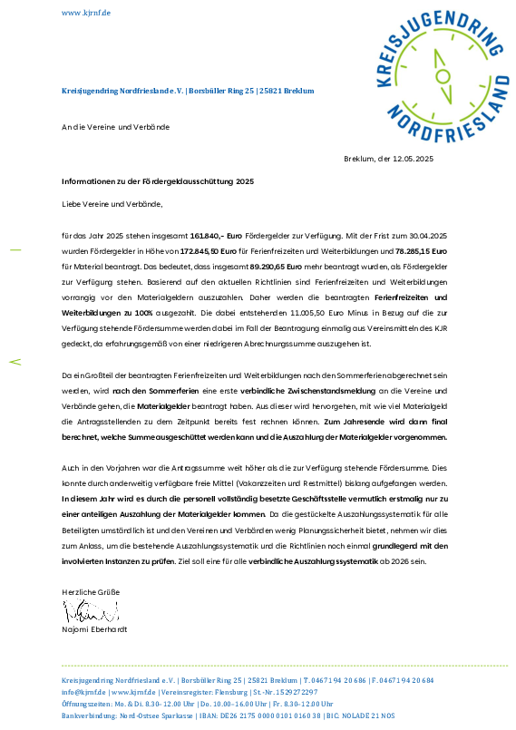 Informationen Fördermittel 2025